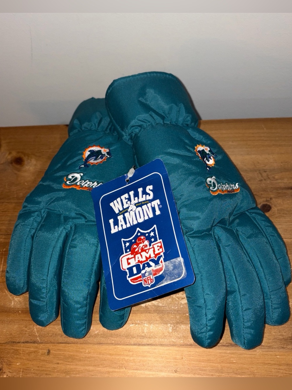 Vintage 90s Wells Lamont NFL Miami Dolphins Thinsulate 3m Gloves GREEN Size M